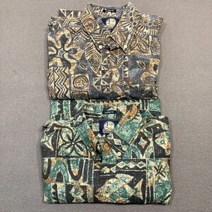 Lot of 2 Reyn Spooner Mens Medium Floral 1/4 Button Shirt Hawaiian Short Sleeve